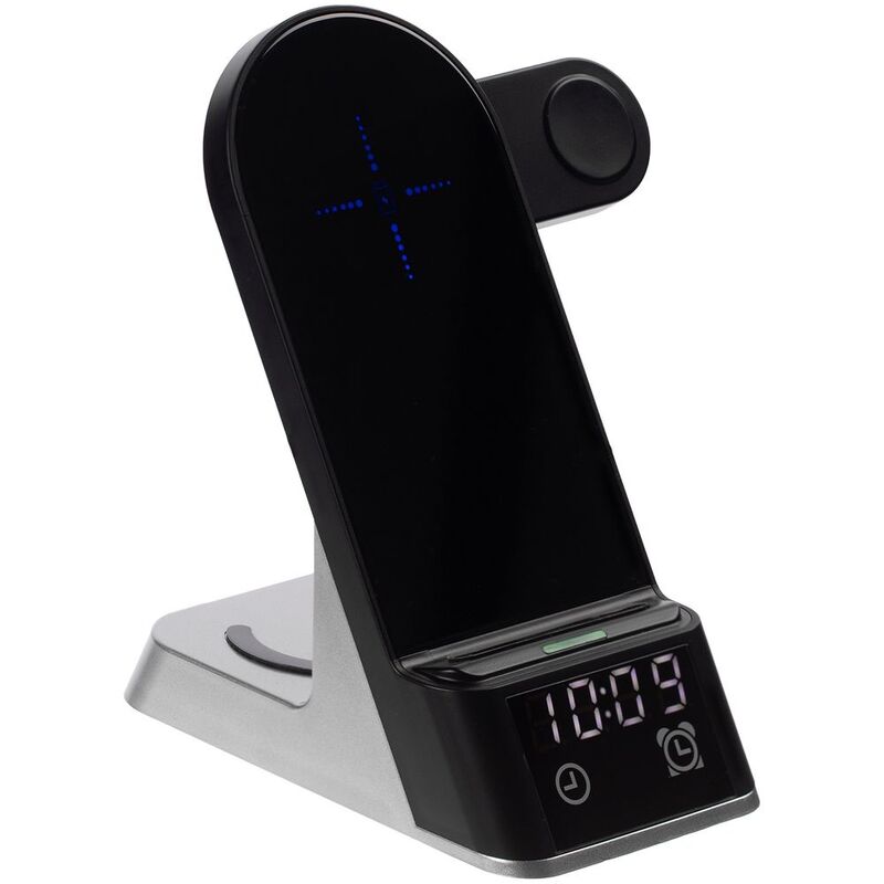 Зарядная станция с часами E-Store для смартфона, часов и наушников, черная арт.14939.30