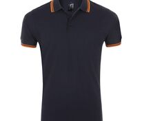 Рубашка поло мужская Pasadena Men 200 с контрастной отделкой, темно-синяя (navy) с неоново-оранжевым арт.5851.42