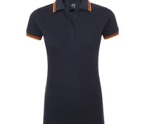 Рубашка поло женская Pasadena Women 200 с контрастной отделкой, темно-синяя (navy) с неоново-оранжевым арт.5852.42