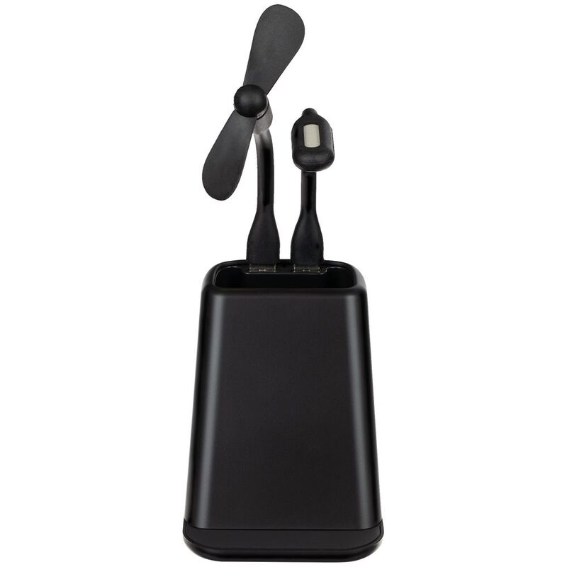 Настольный органайзер с зарядкой, лампой, вентилятором и подсветкой логотипа powerTower, черный арт.16876.30