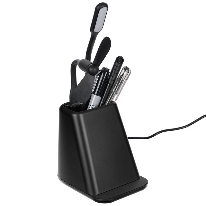 Настольный органайзер с зарядкой, лампой, вентилятором и подсветкой логотипа powerTower, черный арт.16876.30