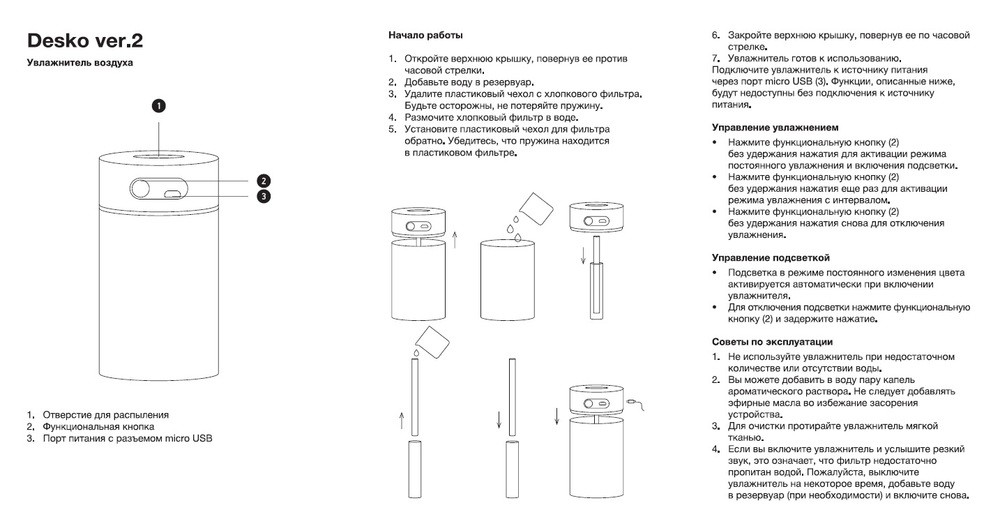 Настольный увлажнитель Desko ver.2, белый арт.18399.60