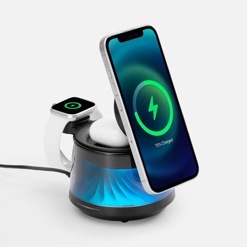 Bluetooth-колонка с подсветкой и беспроводной зарядкой Quantium, черная арт.18395.30