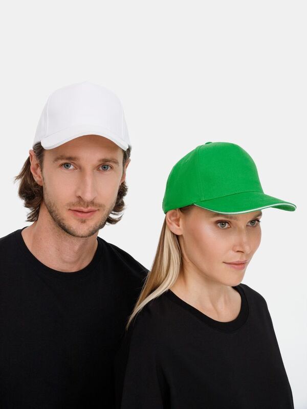 Бейсболка Classic 2.0, ярко-зеленая с белым кантом арт.21848.92