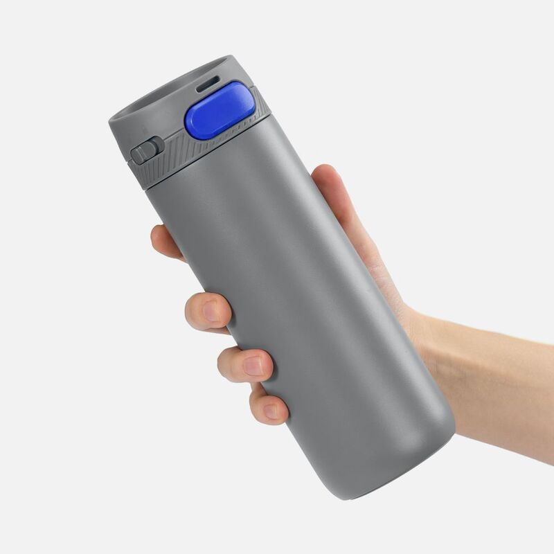 Термостакан X1 с цветной кнопкой, серый с синим арт.19941.14