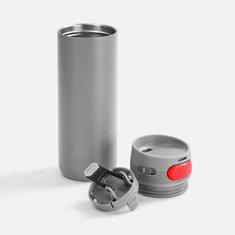 Термостакан X1 с цветной кнопкой, серый с красным арт.19941.15