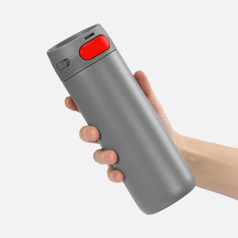 Термостакан X1 с цветной кнопкой, серый с красным арт.19941.15