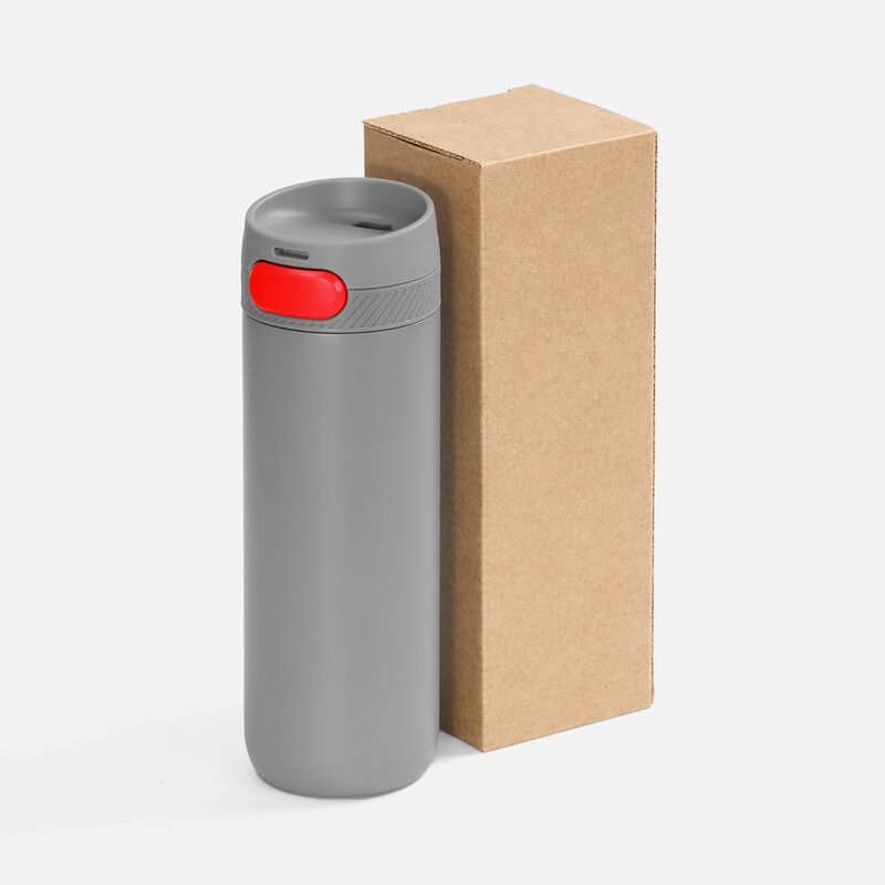 Термостакан X1 с цветной кнопкой, серый с красным арт.19941.15