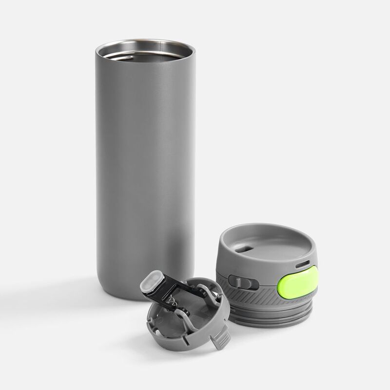 Термостакан X1 с цветной кнопкой, серый с желтым арт.19941.17