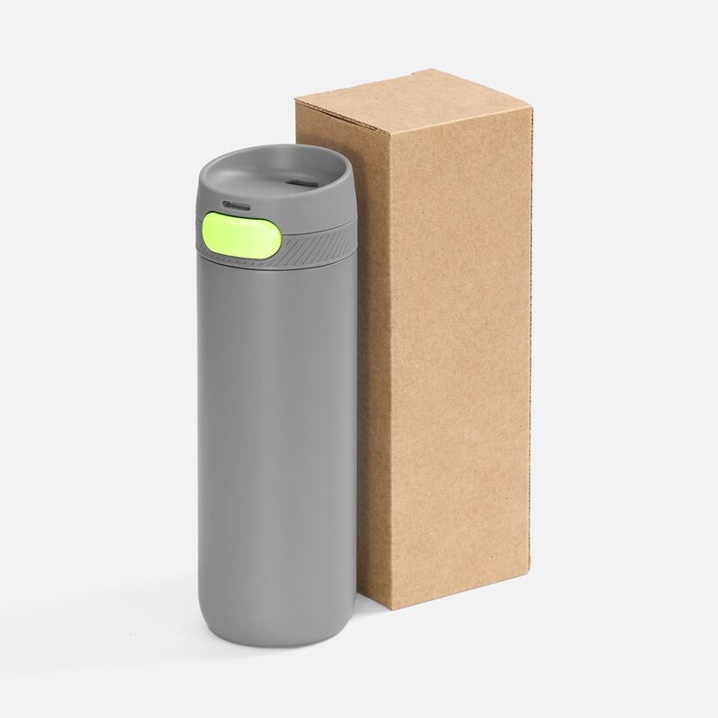 Термостакан X1 с цветной кнопкой, серый с желтым арт.19941.17