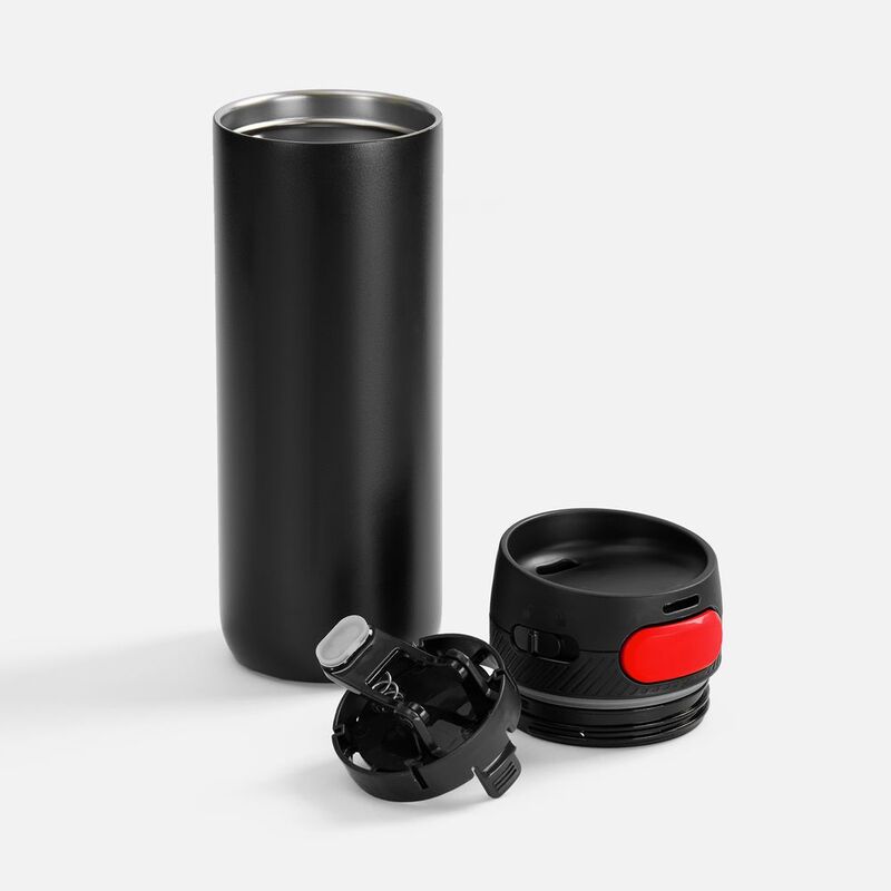 Термостакан X1 с цветной кнопкой, черный с красным арт.19941.35