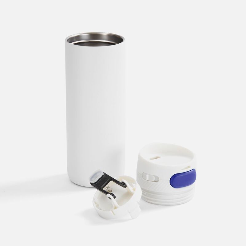 Термостакан X1 с цветной кнопкой, белый с синим арт.19941.64