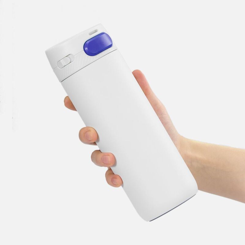 Термостакан X1 с цветной кнопкой, белый с синим арт.19941.64