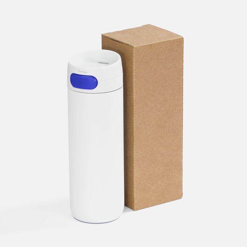 Термостакан X1 с цветной кнопкой, белый с синим арт.19941.64