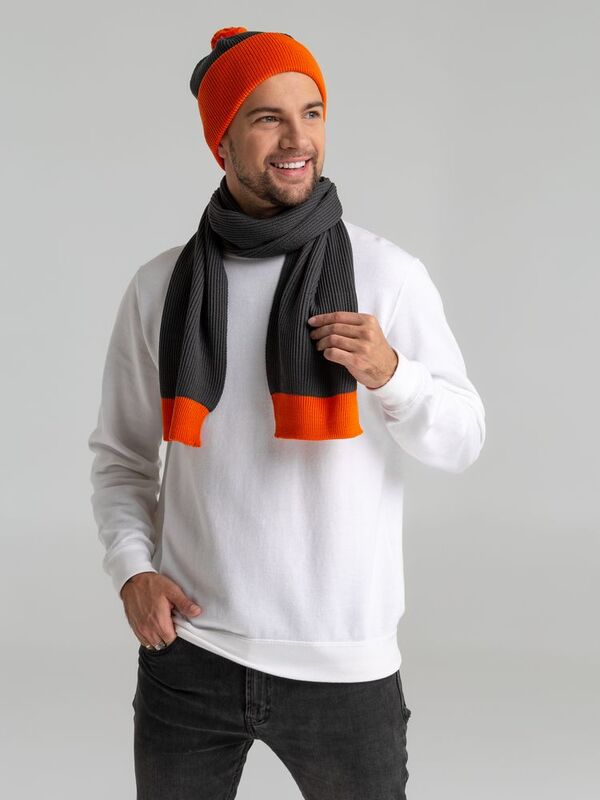 Шарф Snappy, темно-серый (антрацит) с оранжевым арт.76262.28