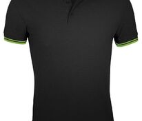Рубашка поло мужская Pasadena Men 200 с контрастной отделкой, черная с зеленым арт.5851.39