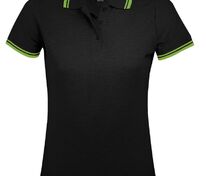 Рубашка поло женская Pasadena Women 200 с контрастной отделкой, черная с зеленым арт.5852.39